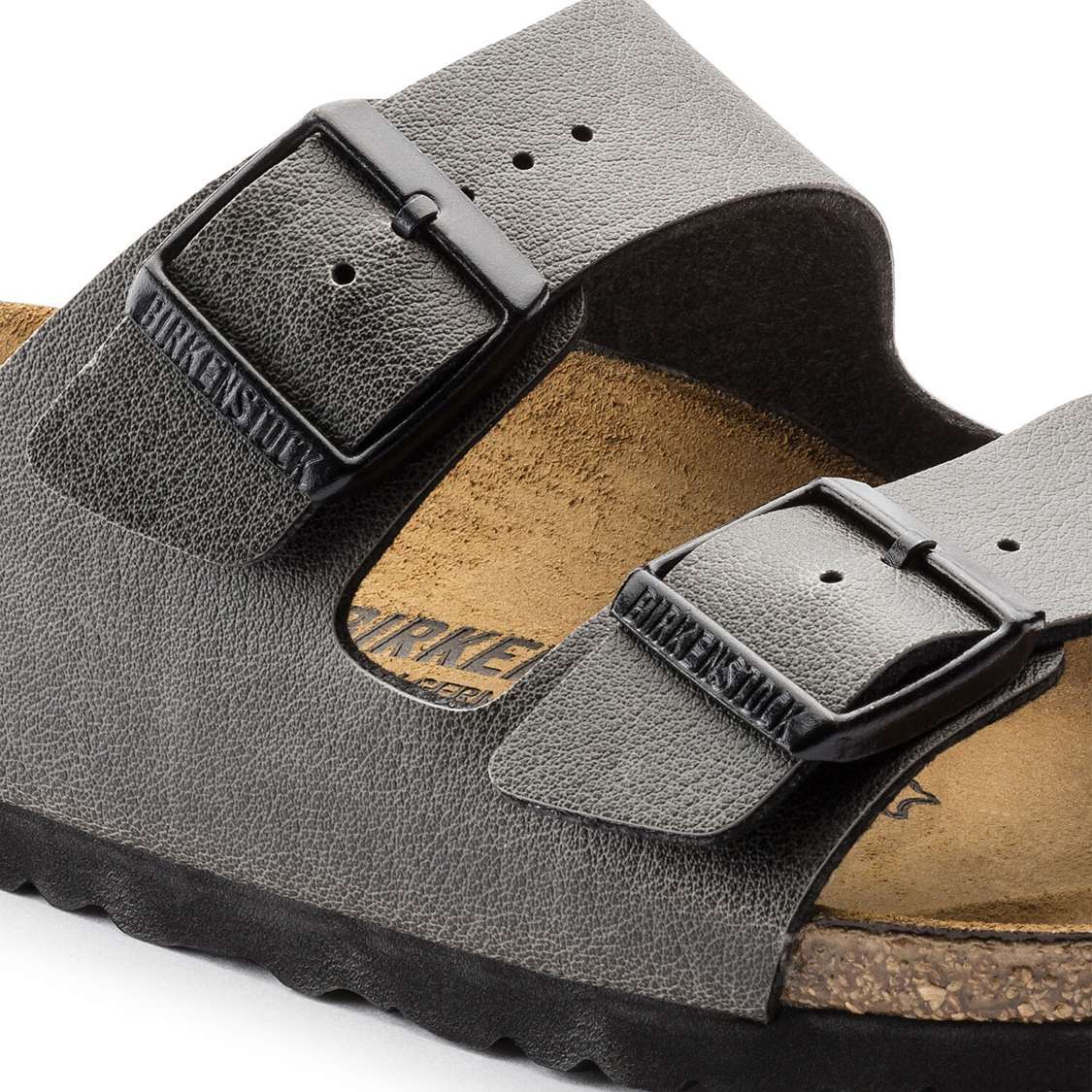 Dark Grey Birkenstock Arizona Birko-Flor Women's Two Strap Sandals | RJXrhAzUbAq