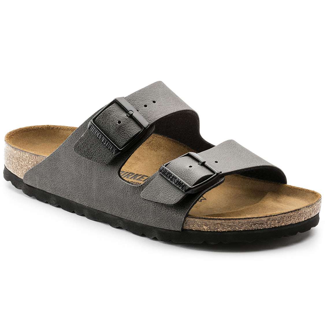 Dark Grey Birkenstock Arizona Birko-Flor Women\'s Two Strap Sandals | RJXrhAzUbAq