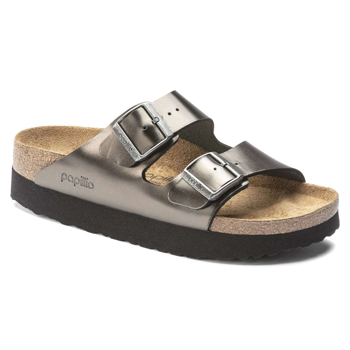 Dark Grey Birkenstock Arizona Platform Leather Women\'s Two Strap Sandals | yfxGYzgH9en