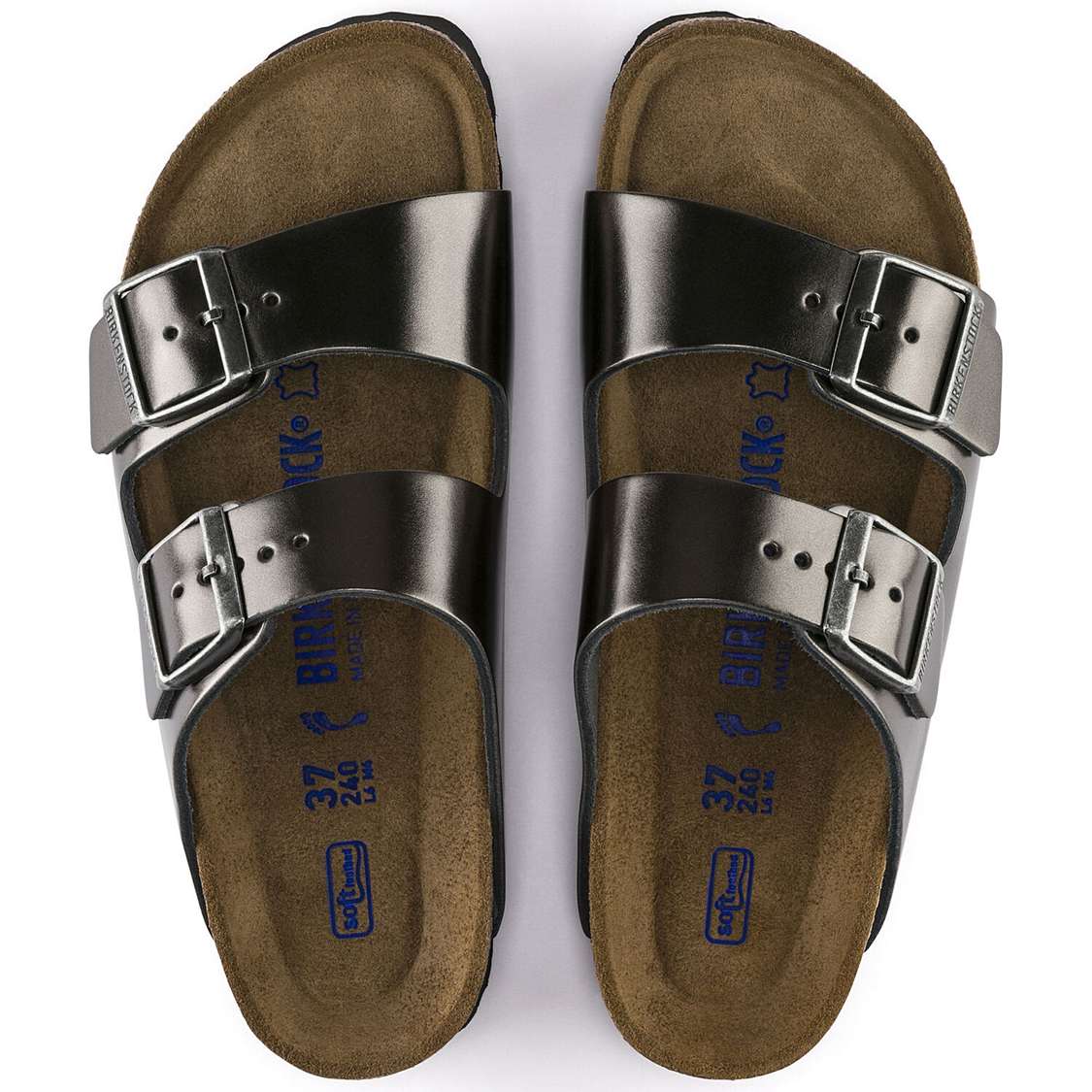 Dark Grey Birkenstock Arizona Soft Footbed Leather Women's Two Strap Sandals | fDpLKgMAtqV