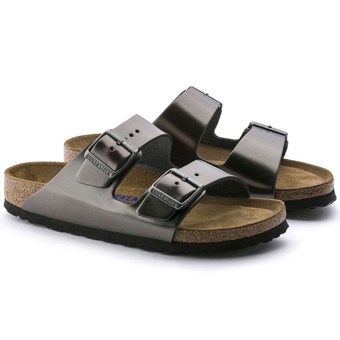 Dark Grey Birkenstock Arizona Soft Footbed Leather Women's Two Strap Sandals | fDpLKgMAtqV