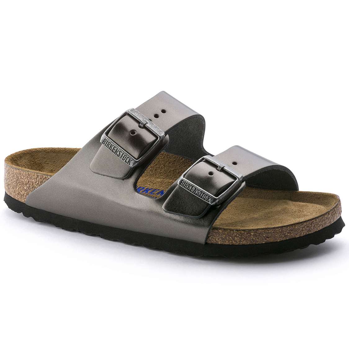 Dark Grey Birkenstock Arizona Soft Footbed Leather Women\'s Two Strap Sandals | fDpLKgMAtqV