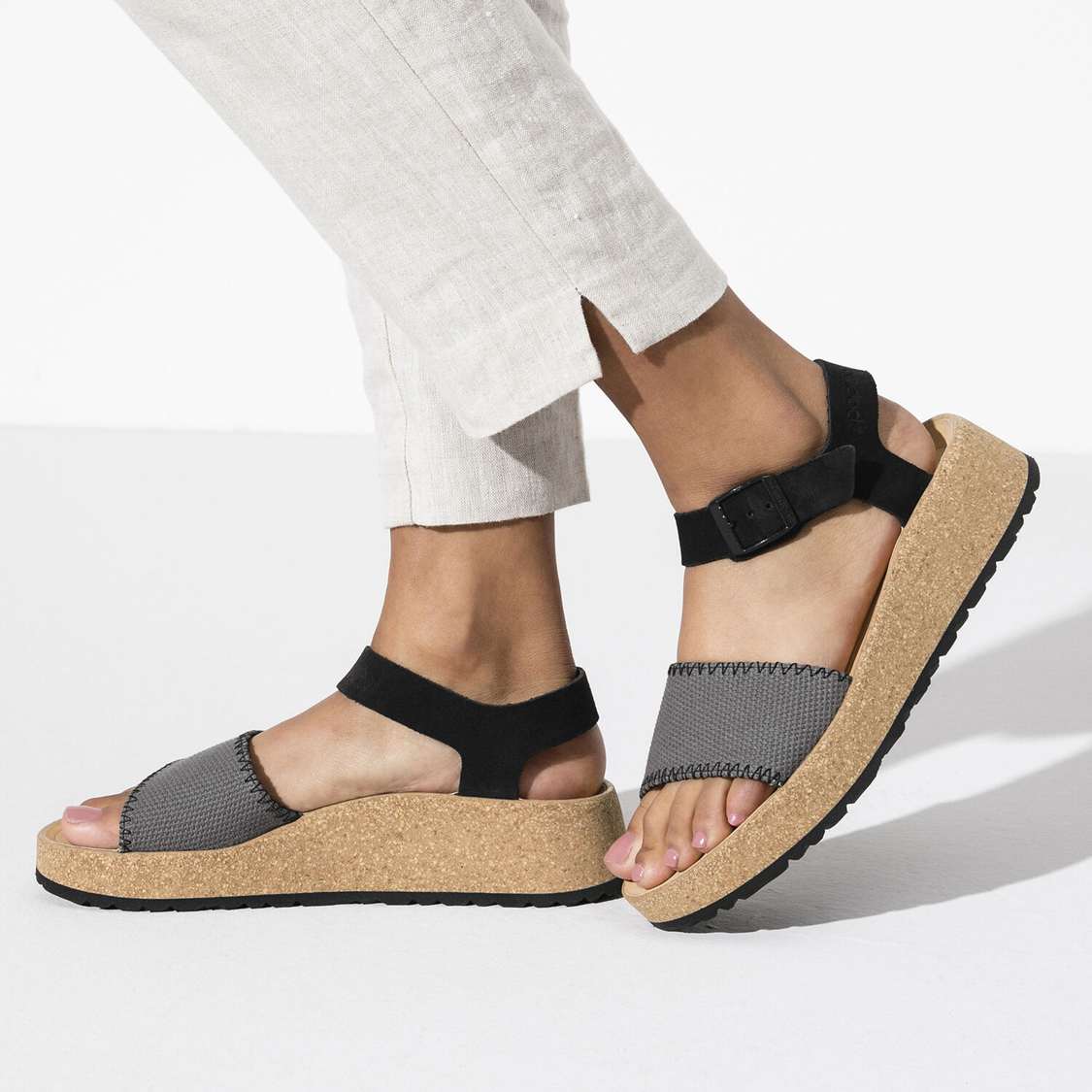 Dark Grey Birkenstock Glenda Suede Leather/Textile Women's Platforms Sandals | aEXMotfORTK