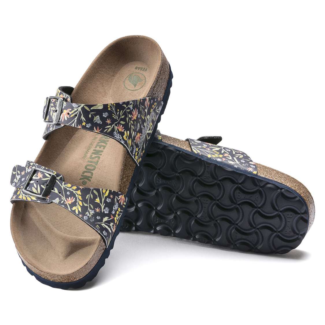 Flower Navy Birkenstock Sydney Vegan Birko-Flor Women's Two Strap Sandals | gZnWfcmdTHo