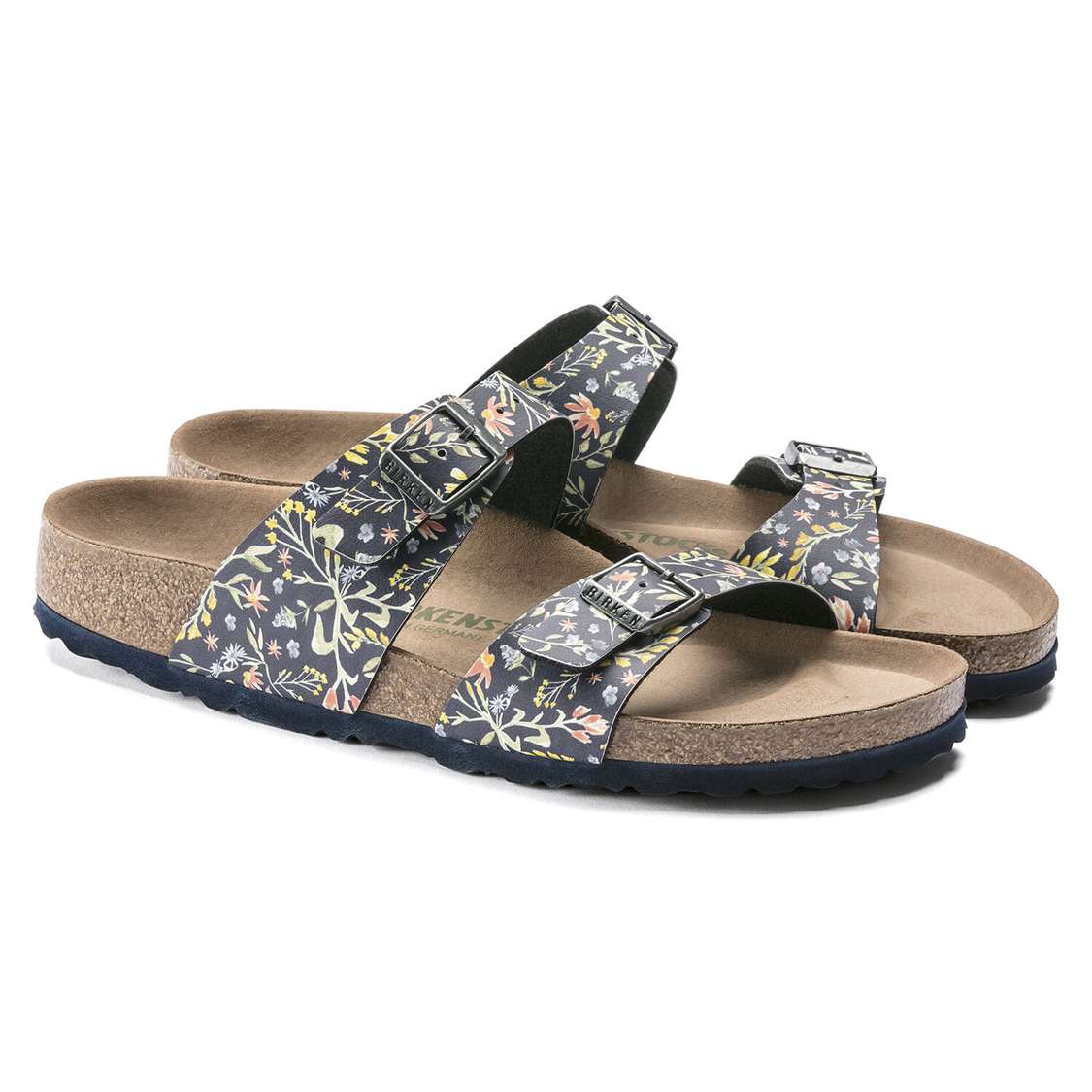 Flower Navy Birkenstock Sydney Vegan Birko-Flor Women's Two Strap Sandals | gZnWfcmdTHo