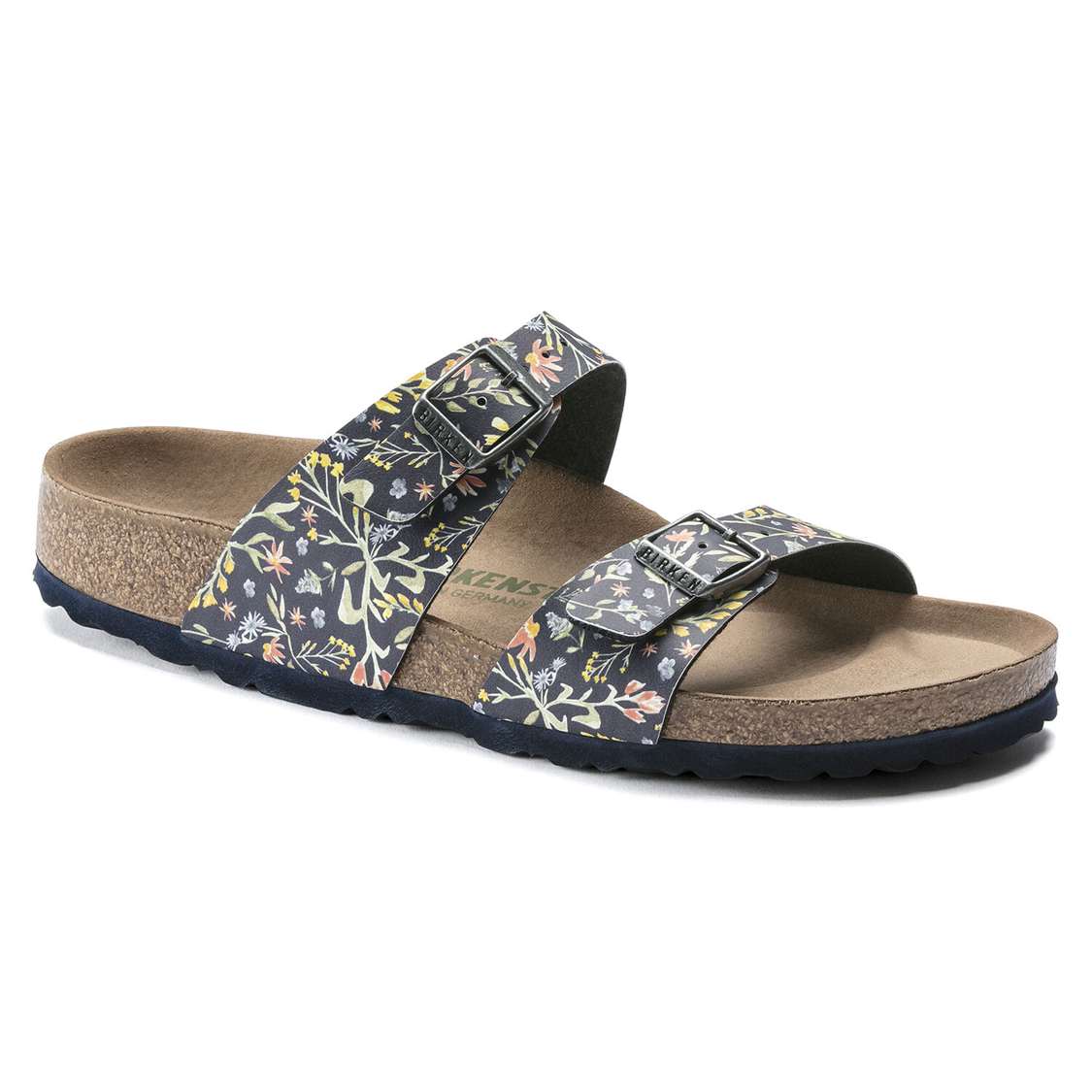 Flower Navy Birkenstock Sydney Vegan Birko-Flor Women\'s Two Strap Sandals | gZnWfcmdTHo