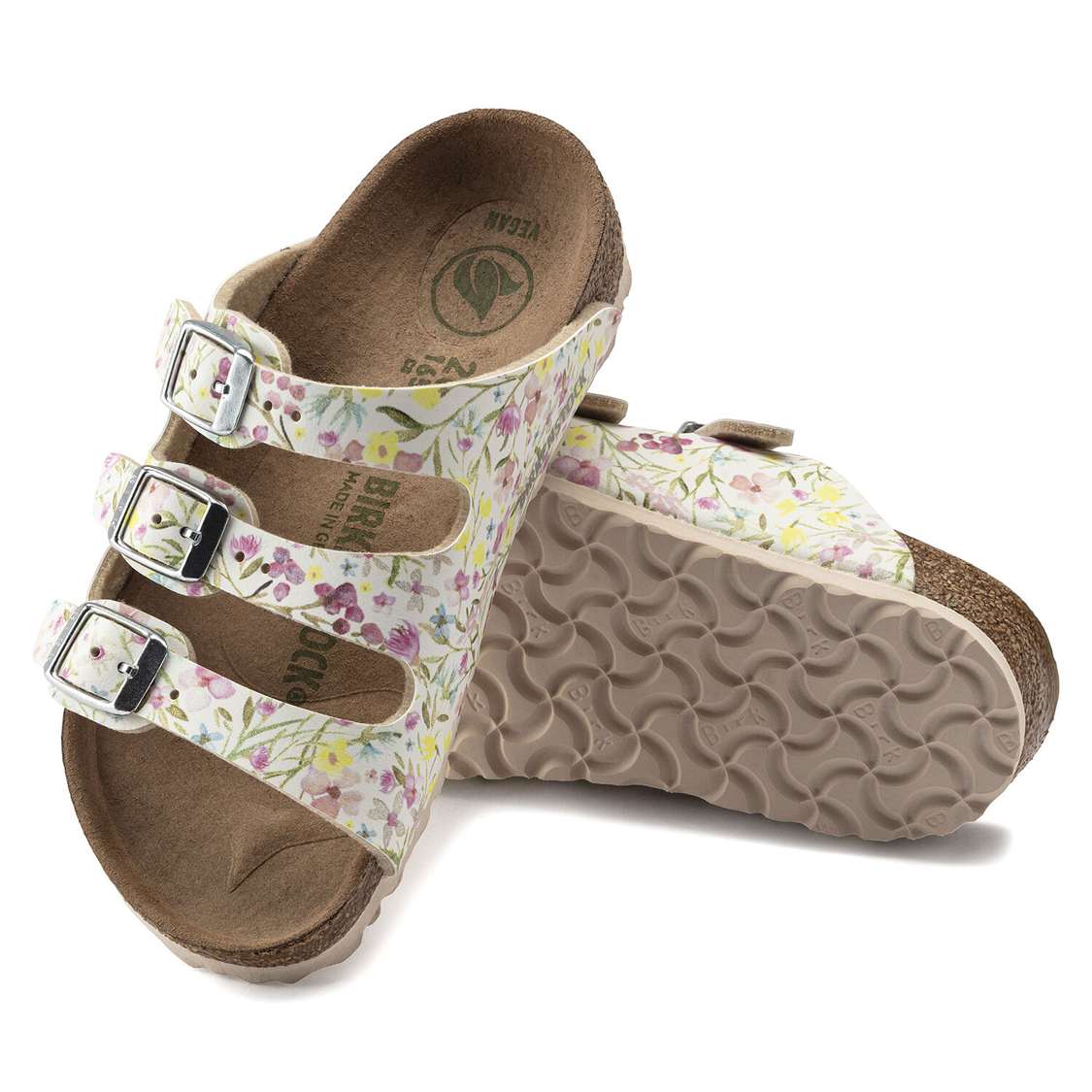 Flower White Birkenstock Florida Vegan Birko-Flor Kids' Girls Sandals | EHPa9f2Wo11