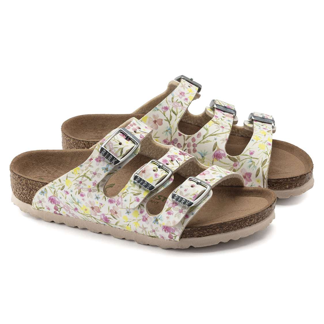 Flower White Birkenstock Florida Vegan Birko-Flor Kids' Girls Sandals | EHPa9f2Wo11