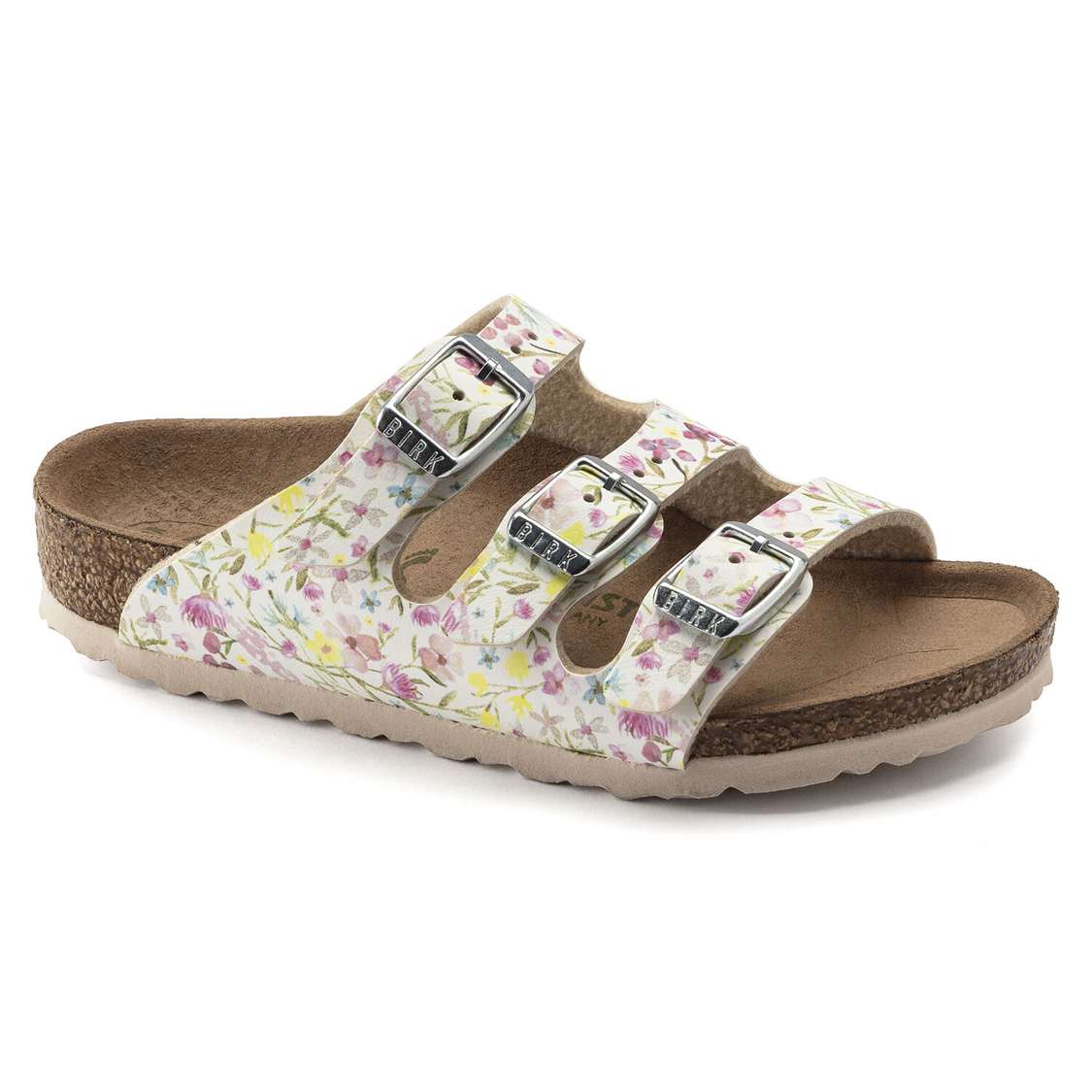 Flower White Birkenstock Florida Vegan Birko-Flor Kids\' Girls Sandals | EHPa9f2Wo11