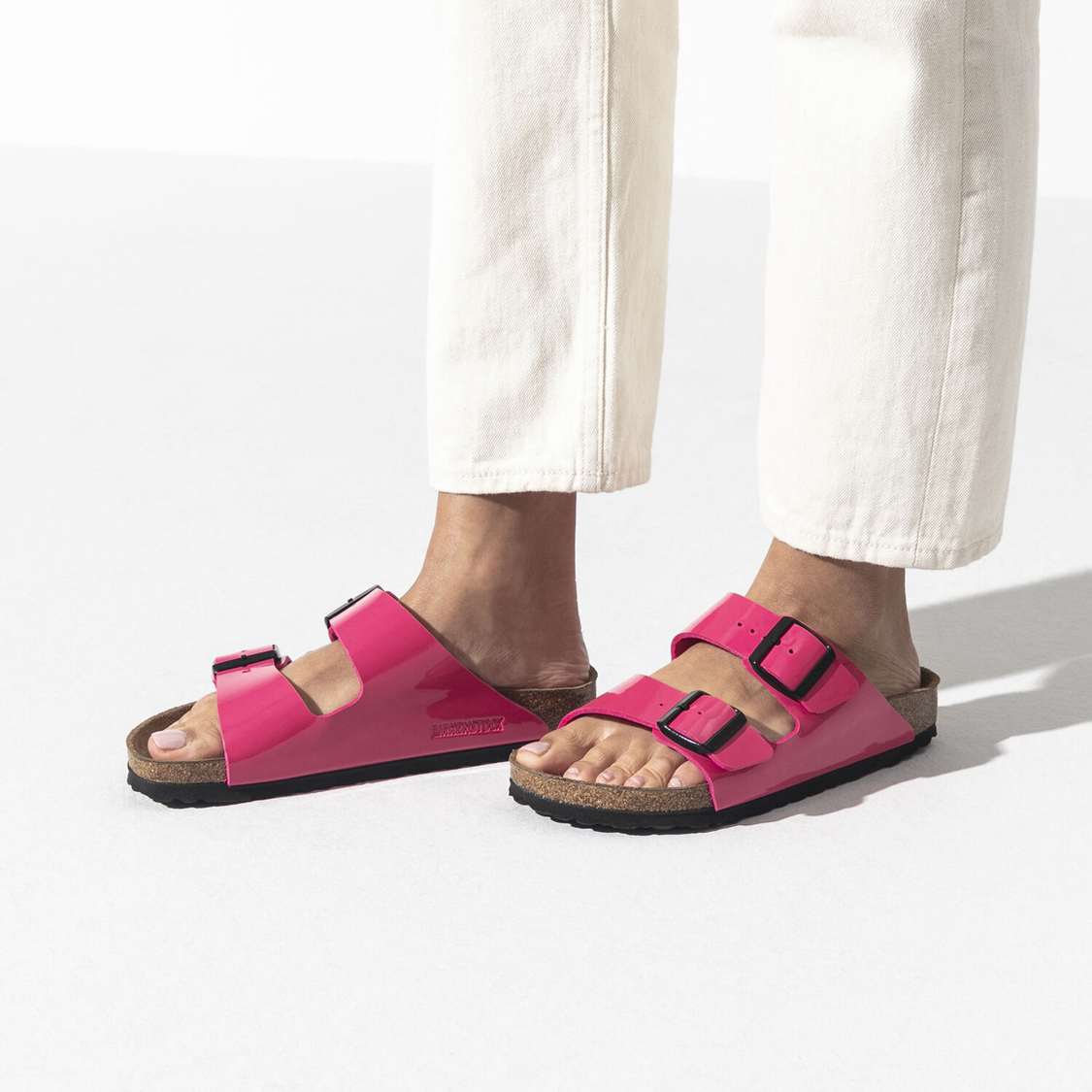 Fuchsia Birkenstock Arizona Birko-Flor Patent Women's Two Strap Sandals | otxnKGsvHZH