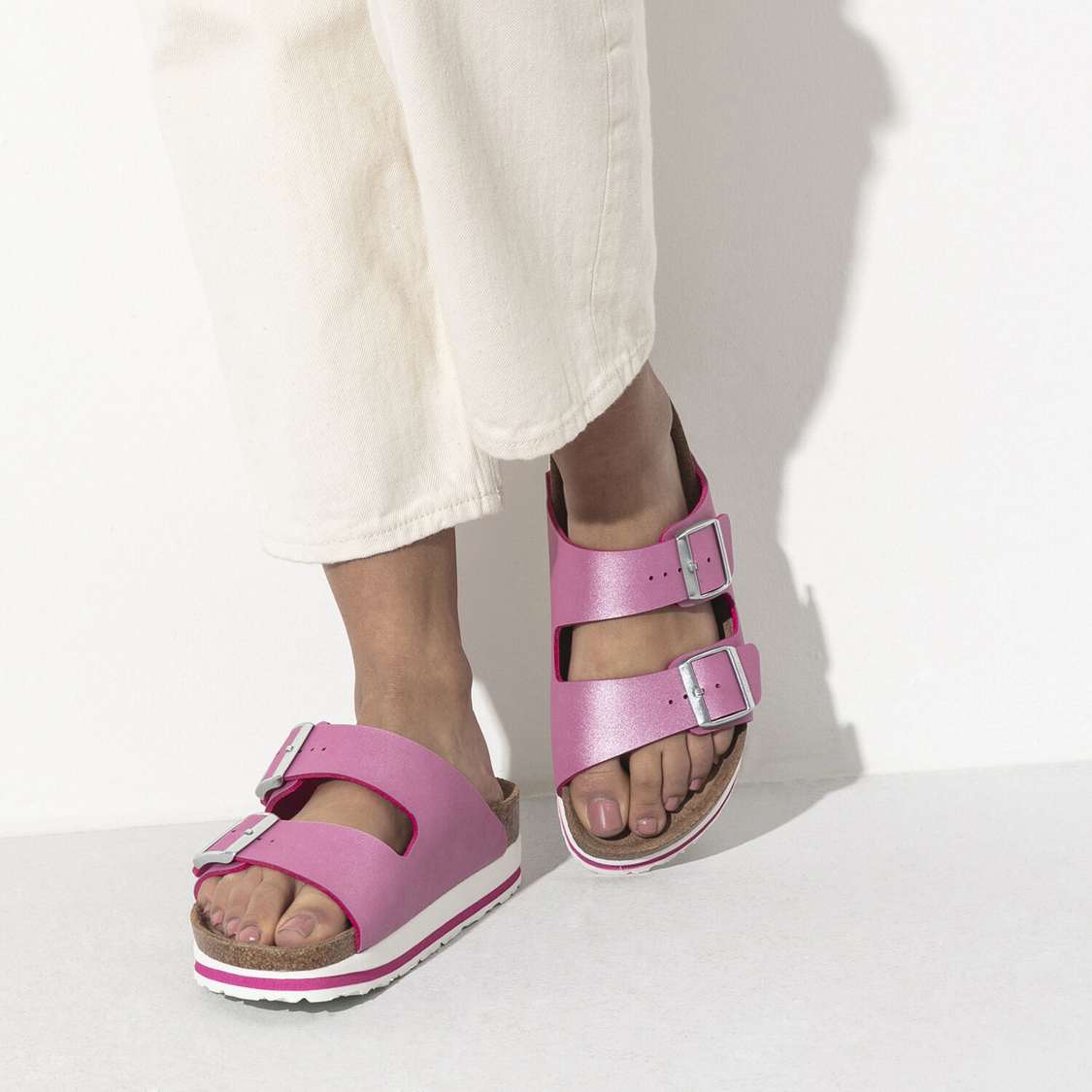 Fuchsia Birkenstock Arizona Birko-Flor Women's Platforms Sandals | QDfw5JH958j