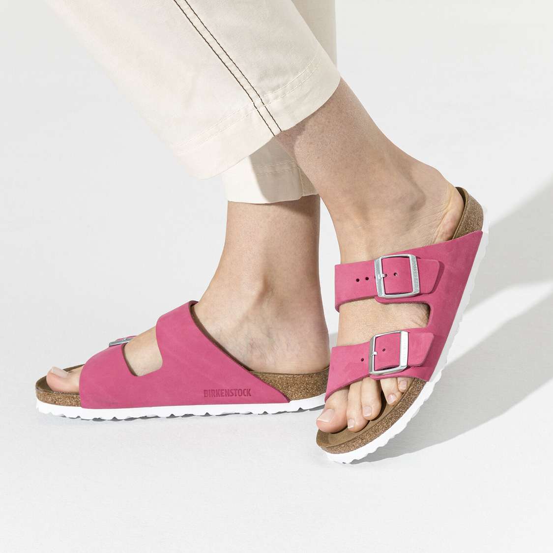 Fuchsia Birkenstock Arizona Soft Footbed Nubuck Leather Women's Two Strap Sandals | ZkaMXhSPfX9