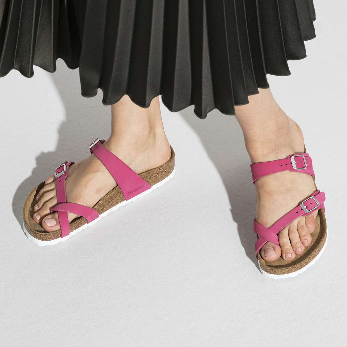 Fuchsia Birkenstock Mayari Soft Footbed Nubuck Leather Women's Two Strap Sandals | 6Y45hZBytFs