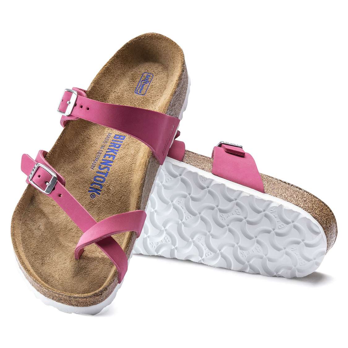 Fuchsia Birkenstock Mayari Soft Footbed Nubuck Leather Women's Two Strap Sandals | 6Y45hZBytFs