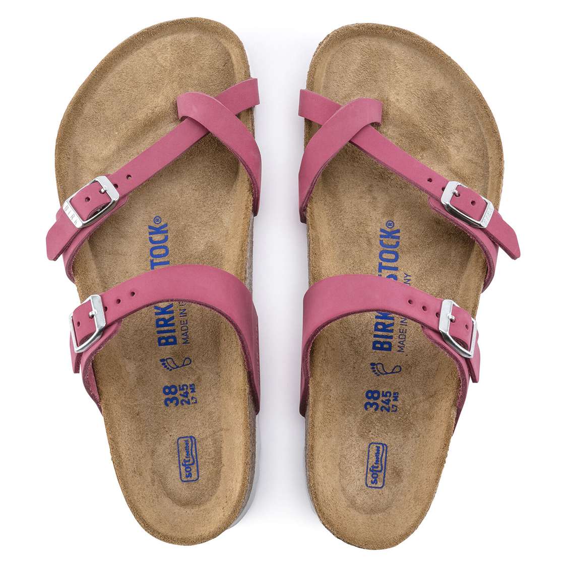 Fuchsia Birkenstock Mayari Soft Footbed Nubuck Leather Women's Two Strap Sandals | 6Y45hZBytFs