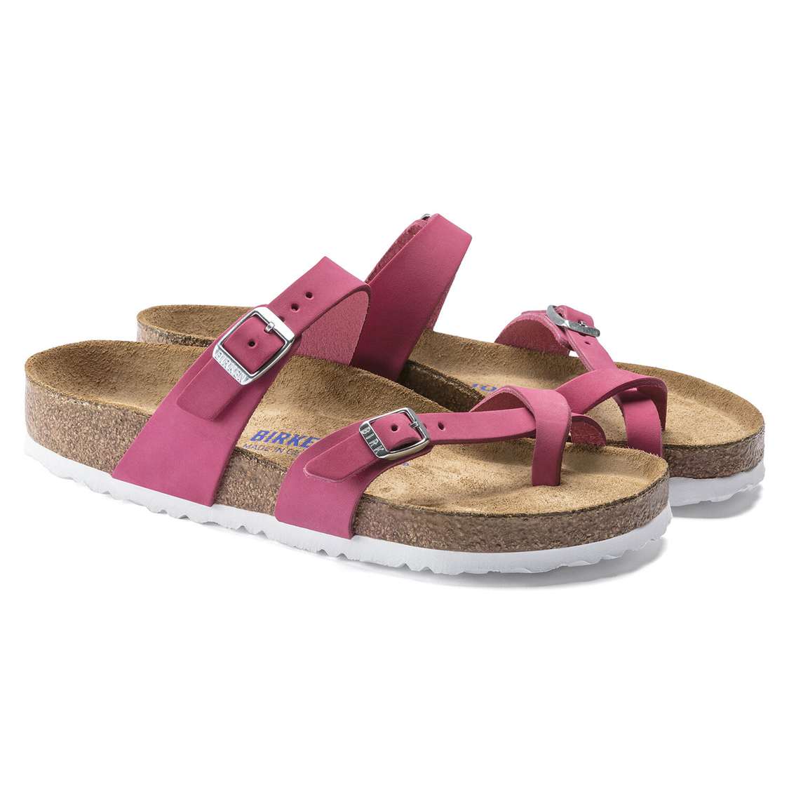 Fuchsia Birkenstock Mayari Soft Footbed Nubuck Leather Women's Two Strap Sandals | 6Y45hZBytFs