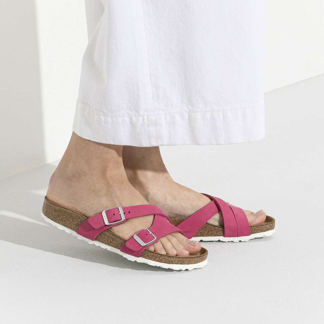 Fuchsia Birkenstock Yao Soft Footbed Nubuck Leather Women's Two Strap Sandals | RJxNbAcHlSN