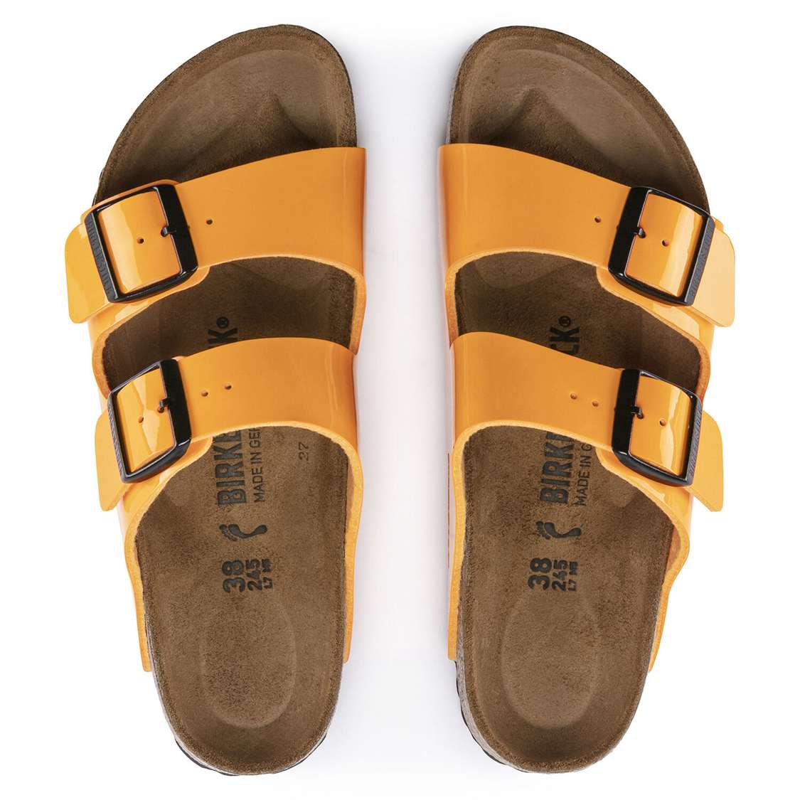 Gold Birkenstock Arizona Birko-Flor Patent Women's Two Strap Sandals | X1MUcuCyP1l