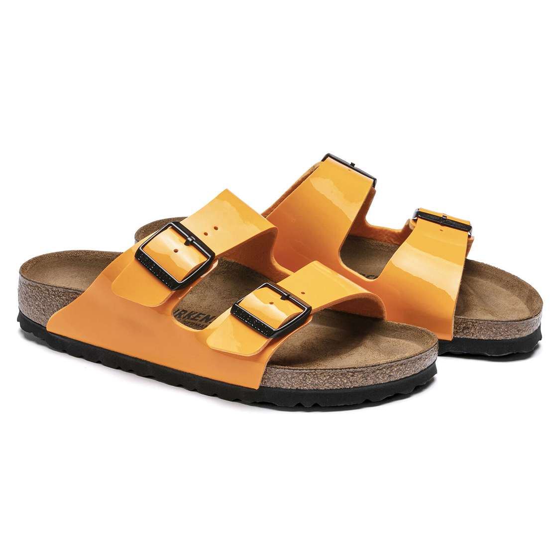 Gold Birkenstock Arizona Birko-Flor Patent Women's Two Strap Sandals | X1MUcuCyP1l