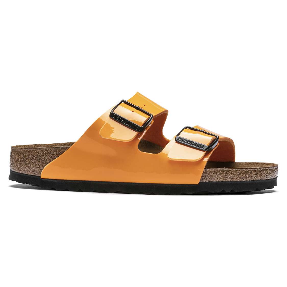 Gold Birkenstock Arizona Birko-Flor Patent Women's Two Strap Sandals | X1MUcuCyP1l