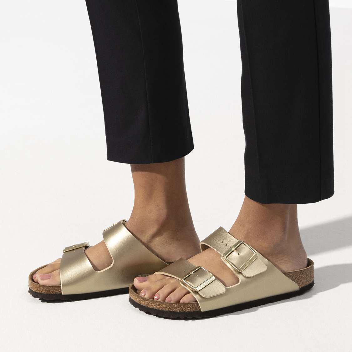 Gold Birkenstock Arizona Birko-Flor Women's Two Strap Sandals | J9jzn7CsZ6t