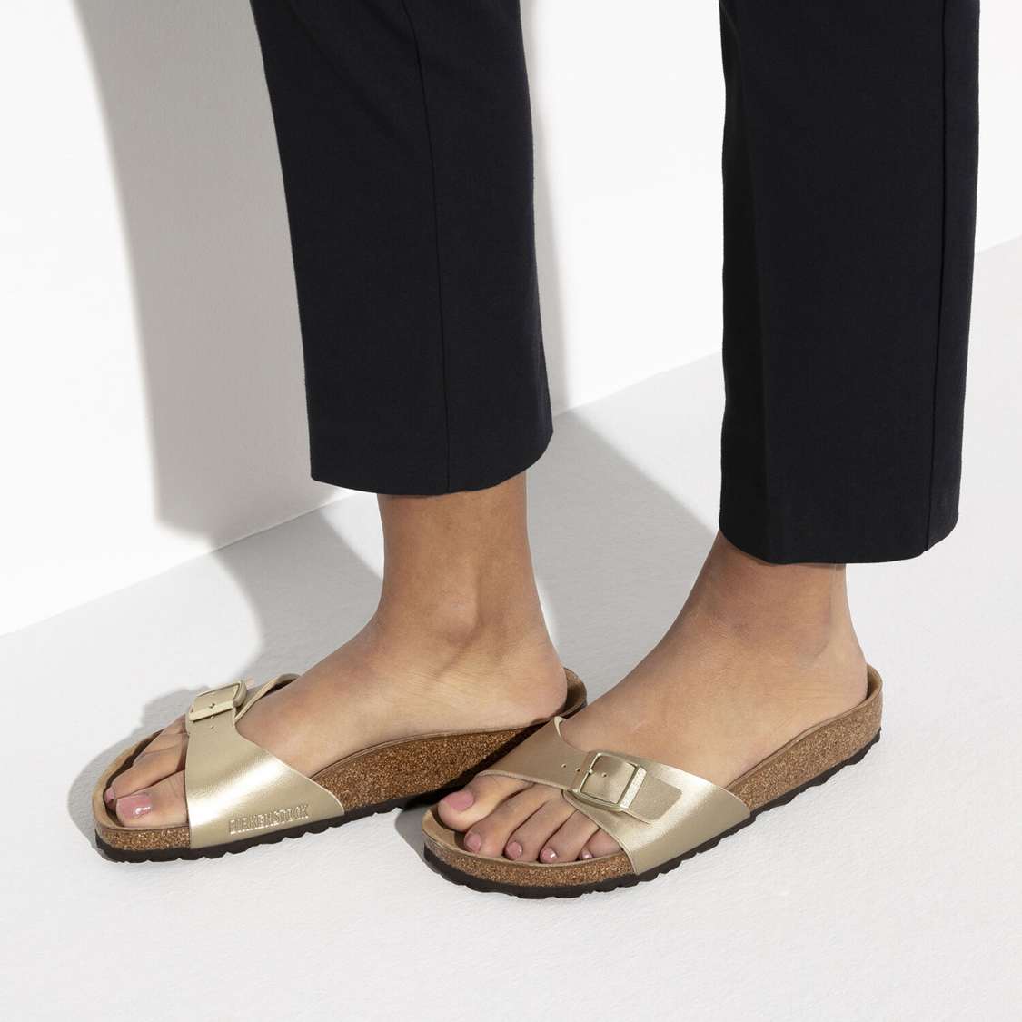 Gold Birkenstock Madrid Birko-Flor Men's One Strap Sandals | p2grjQnEeel