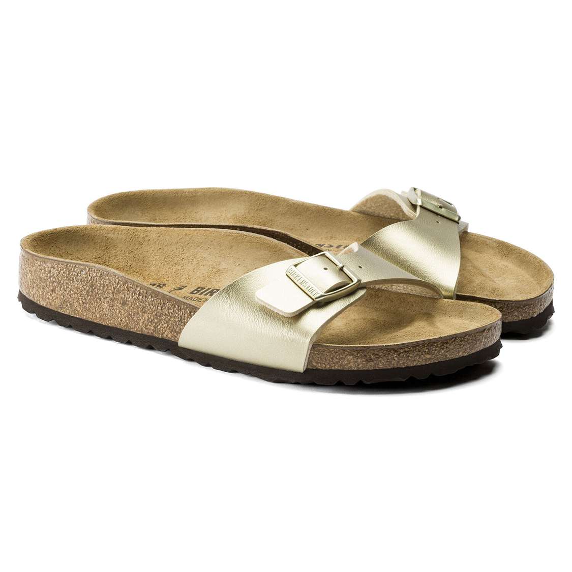 Gold Birkenstock Madrid Birko-Flor Men's One Strap Sandals | p2grjQnEeel