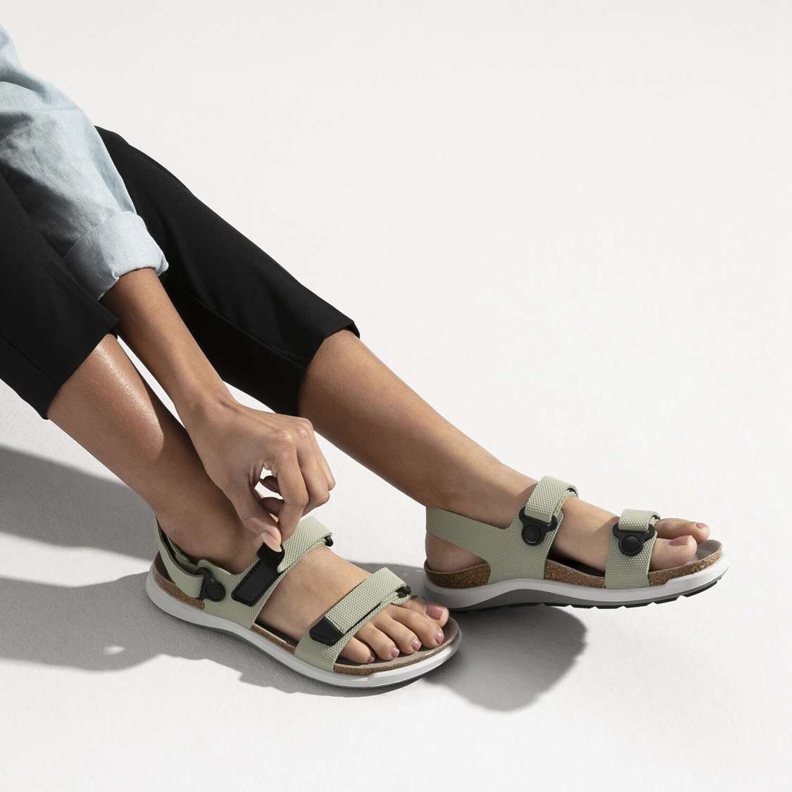 Green Birkenstock Kalahari Birko-Flor Women's Two Strap Sandals | yCiFi3owPlO