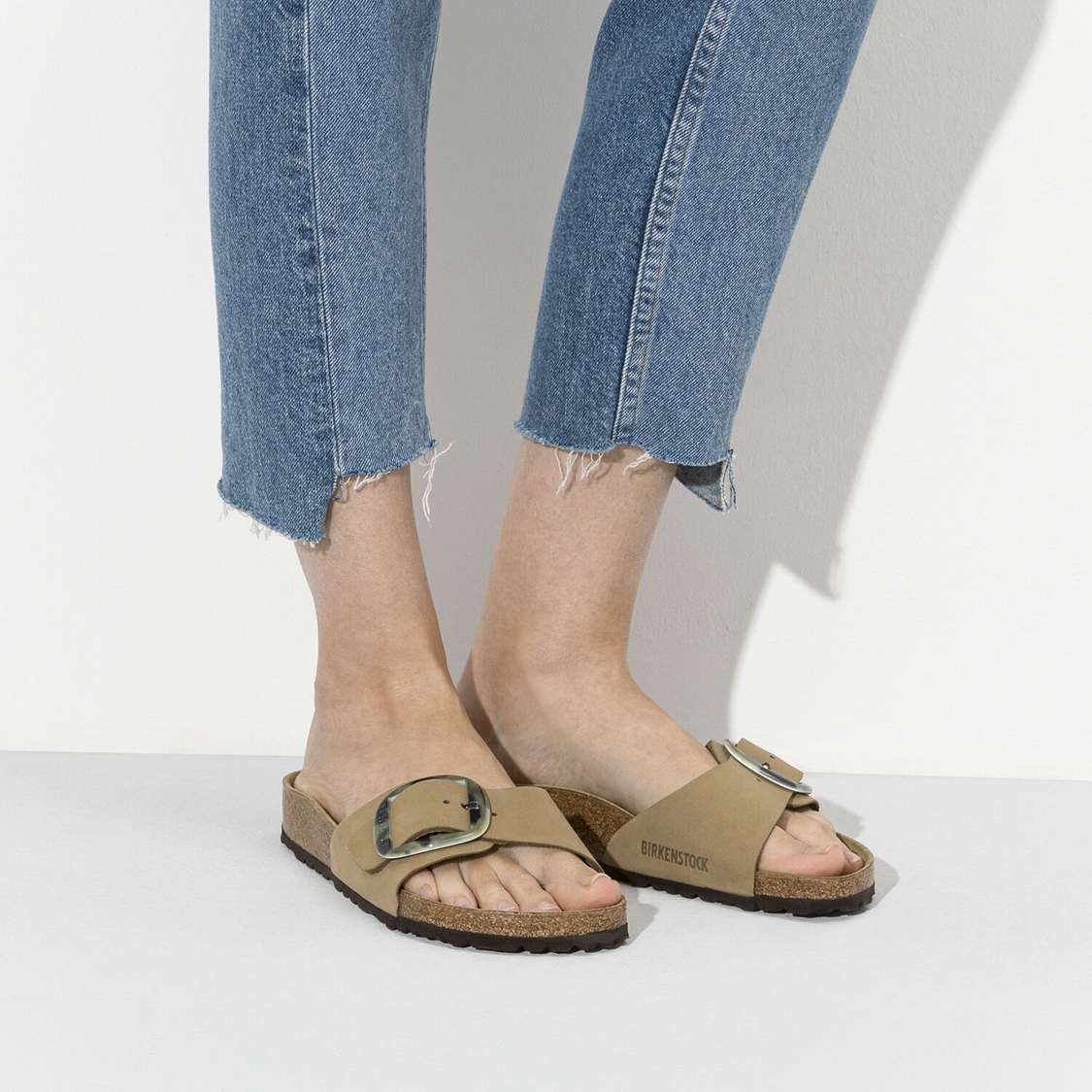 Green Birkenstock Madrid Big Buckle Nubuck Leather Women's One Strap Sandals | hDkikdAF713