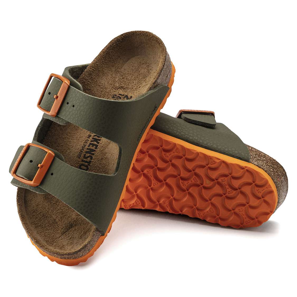 Green / Orange Birkenstock Arizona Birko-Flor Kids' Boys Sandals | mzXid2qyAUC