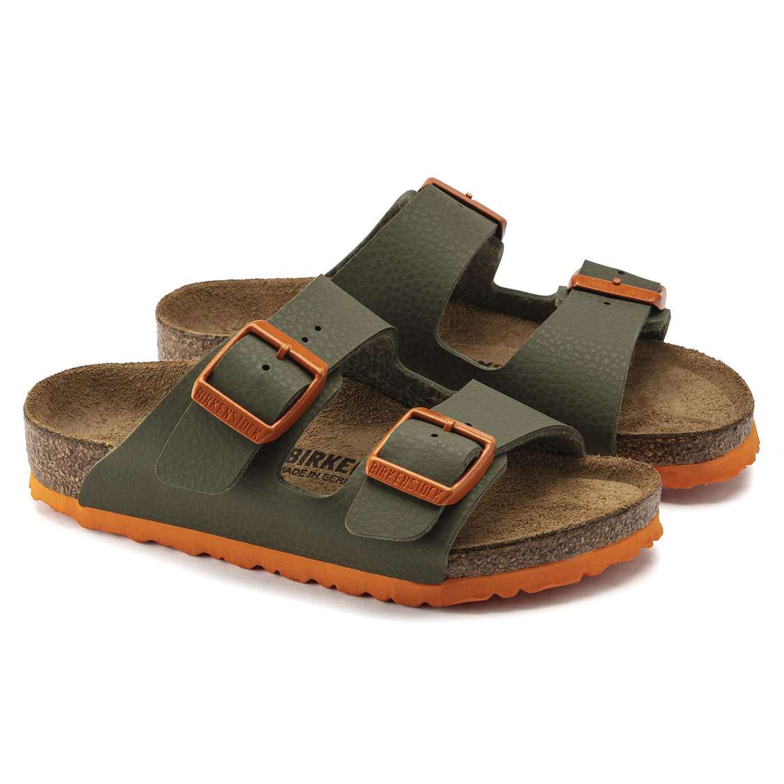 Green / Orange Birkenstock Arizona Birko-Flor Kids' Boys Sandals | mzXid2qyAUC