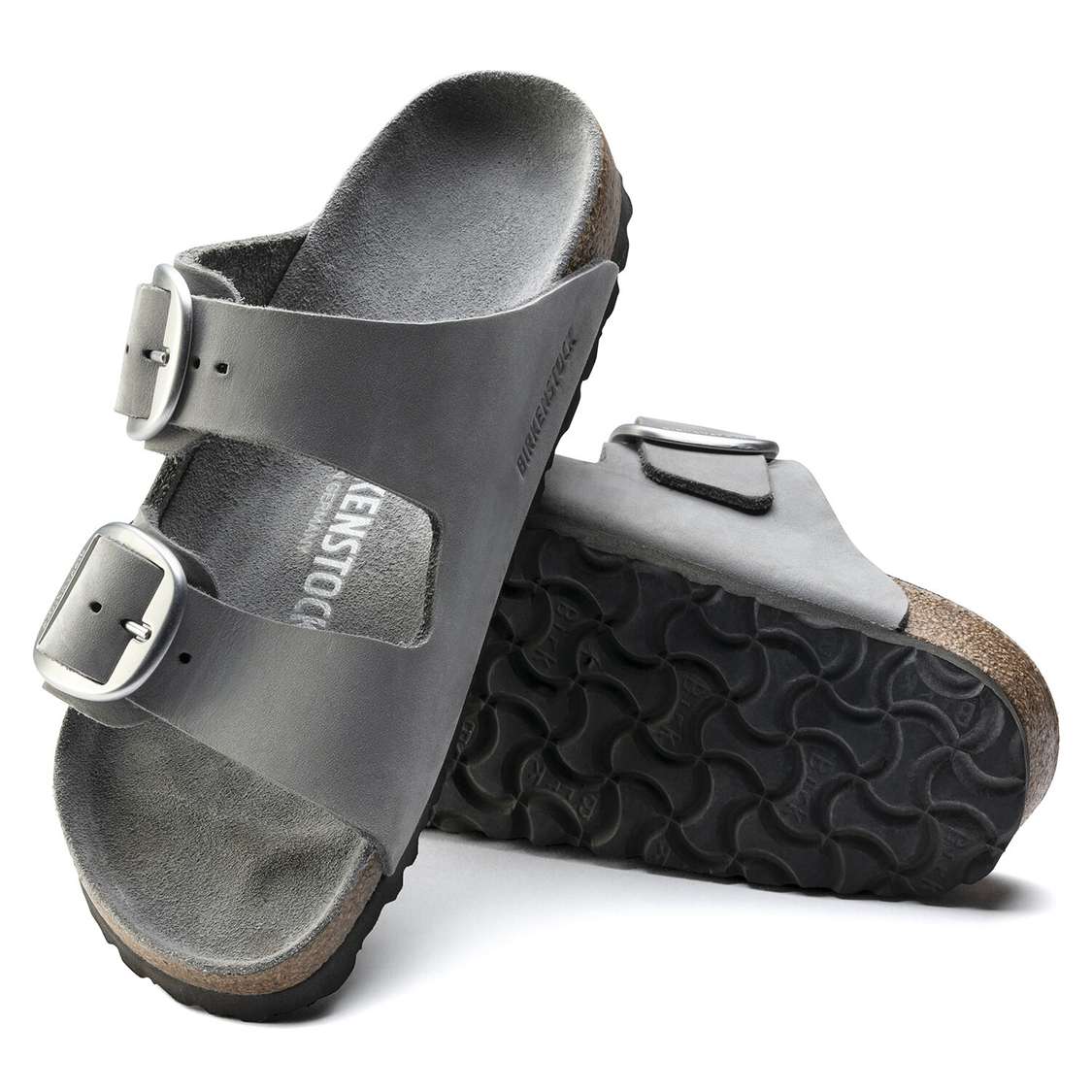 Grey Birkenstock Arizona Big Buckle Nubuck Leather Women's Two Strap Sandals | FWS2CWixRLV