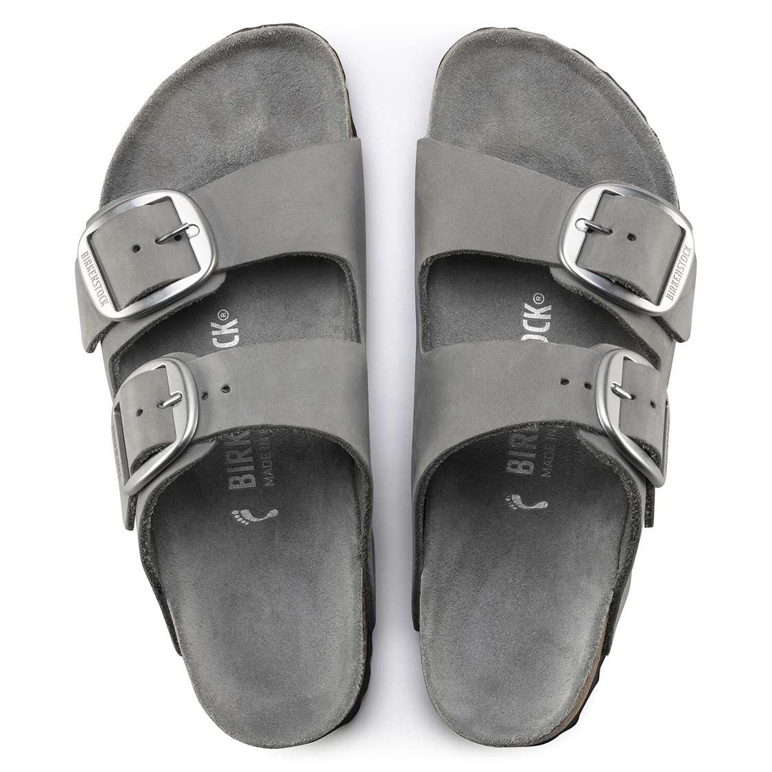 Grey Birkenstock Arizona Big Buckle Nubuck Leather Women's Two Strap Sandals | FWS2CWixRLV