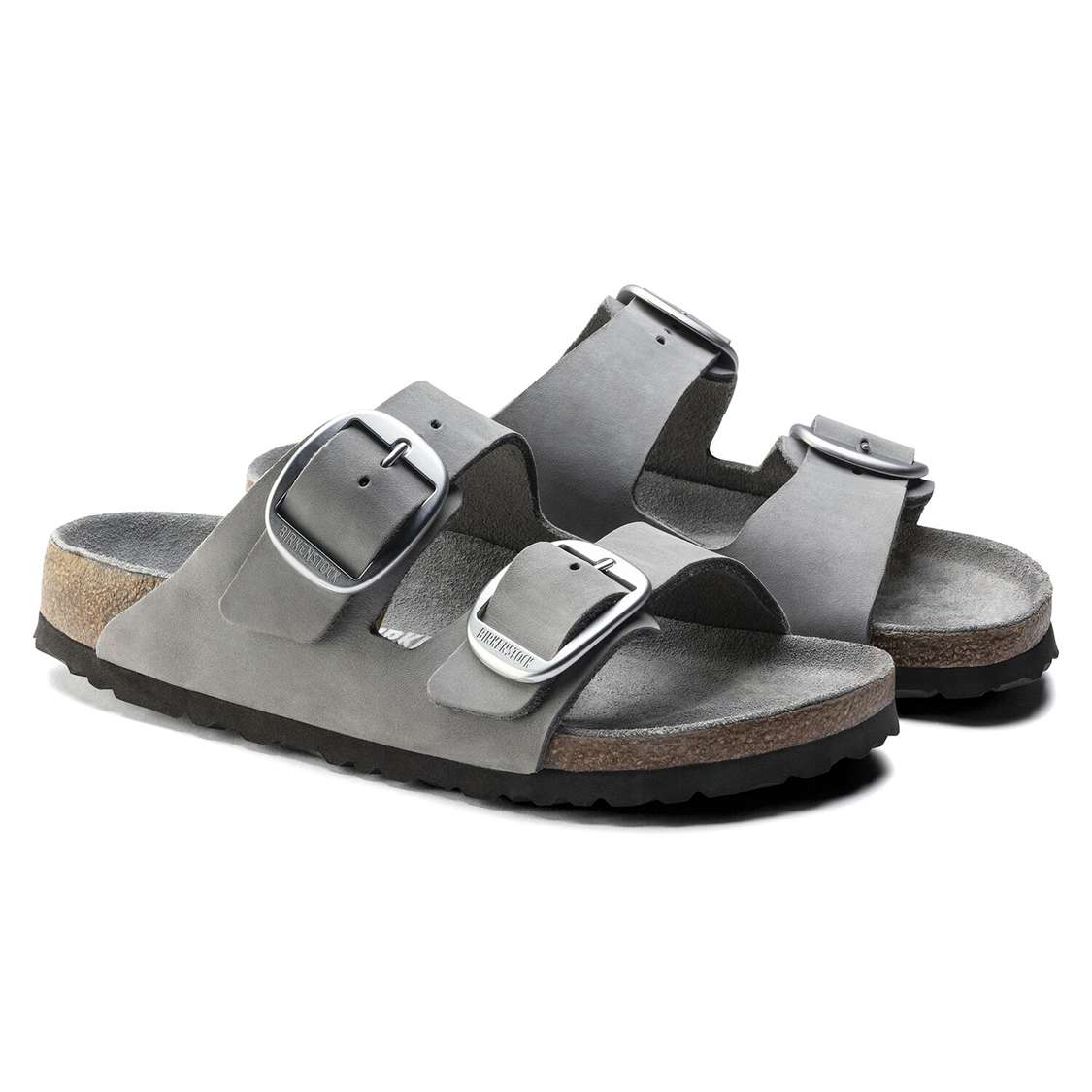 Grey Birkenstock Arizona Big Buckle Nubuck Leather Women's Two Strap Sandals | FWS2CWixRLV