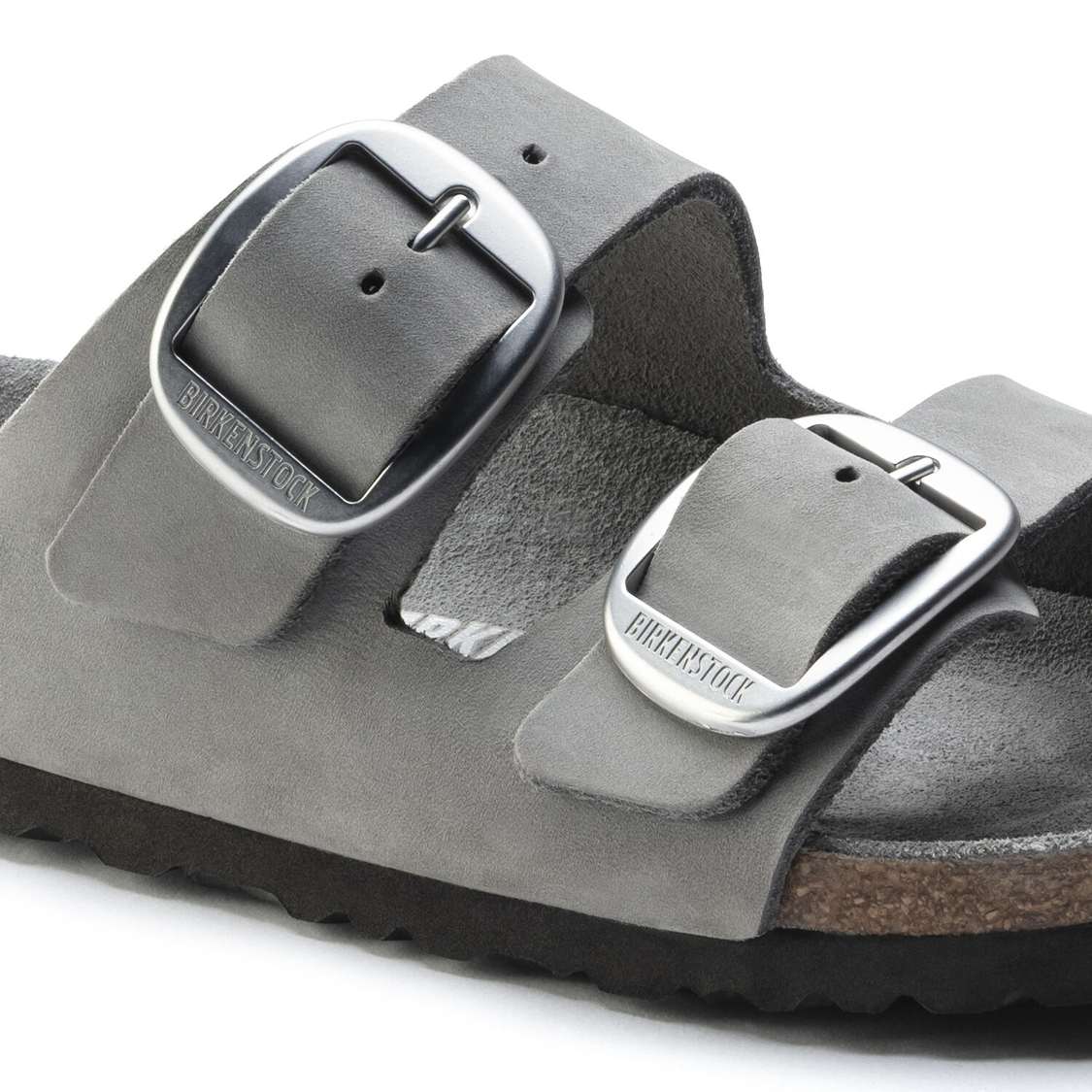 Grey Birkenstock Arizona Big Buckle Nubuck Leather Women's Two Strap Sandals | FWS2CWixRLV