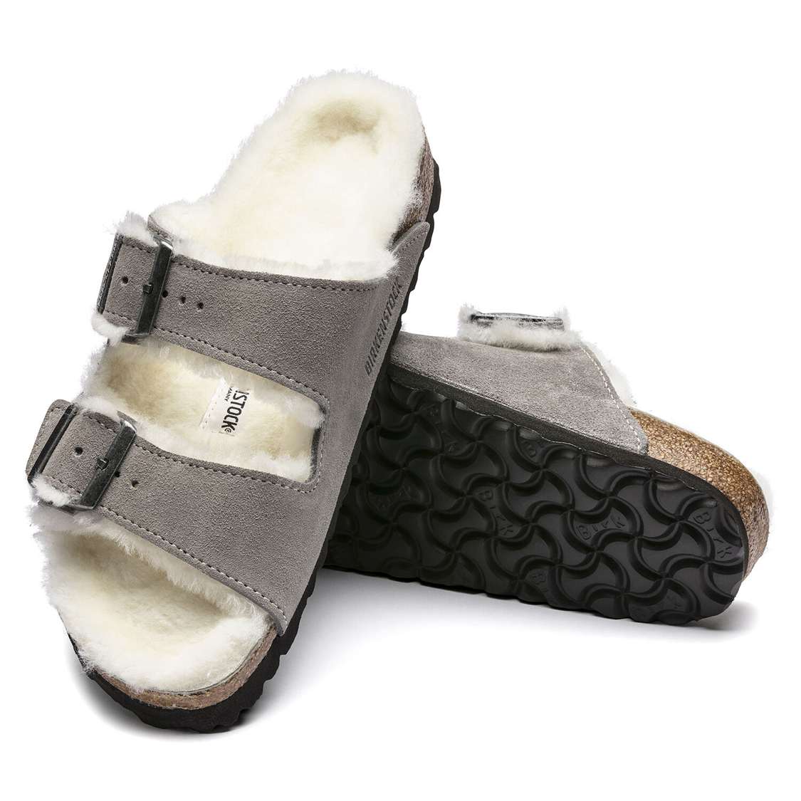 Grey Birkenstock Arizona Shearling Suede Leather Women's Two Strap Sandals | VacayVhfuEV