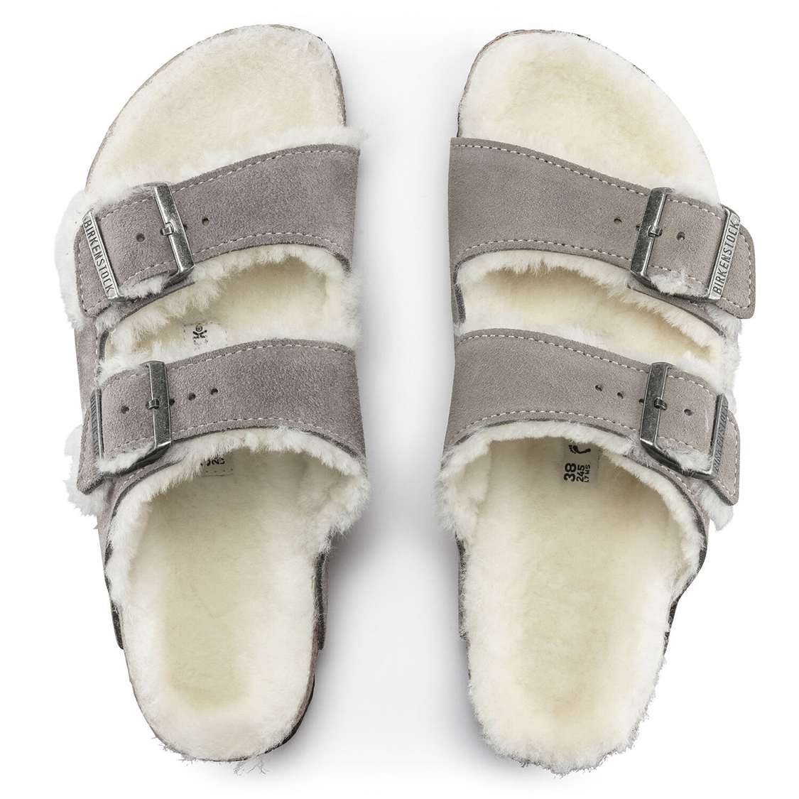 Grey Birkenstock Arizona Shearling Suede Leather Women's Two Strap Sandals | VacayVhfuEV