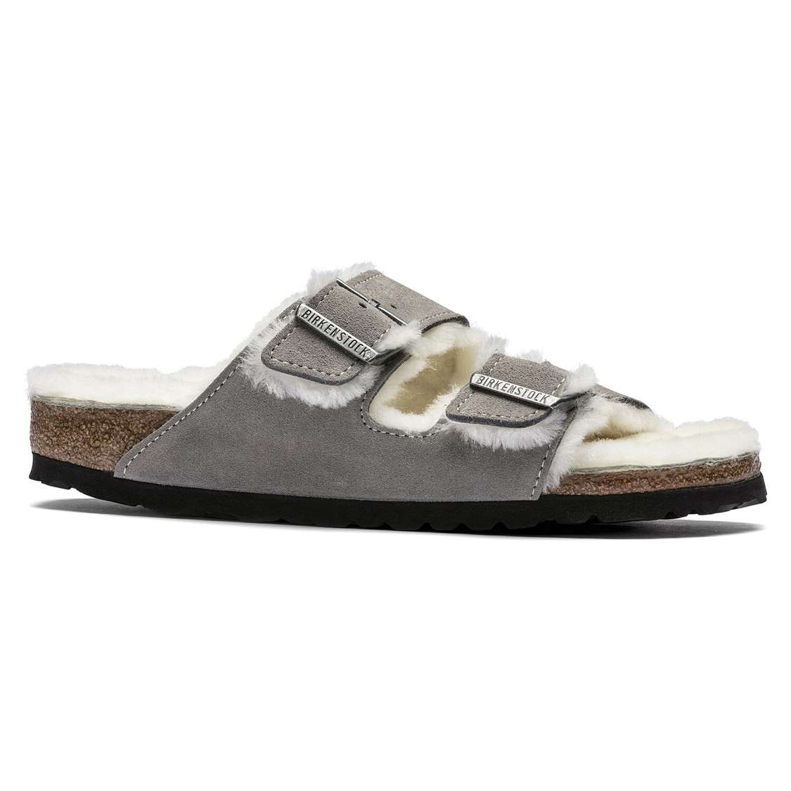 Grey Birkenstock Arizona Shearling Suede Leather Women's Two Strap Sandals | VacayVhfuEV