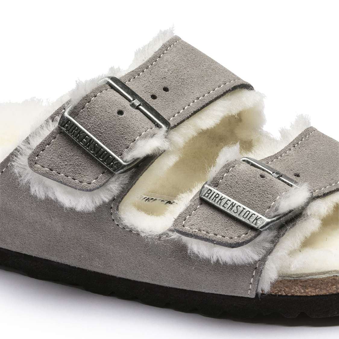 Grey Birkenstock Arizona Shearling Suede Leather Women's Two Strap Sandals | VacayVhfuEV