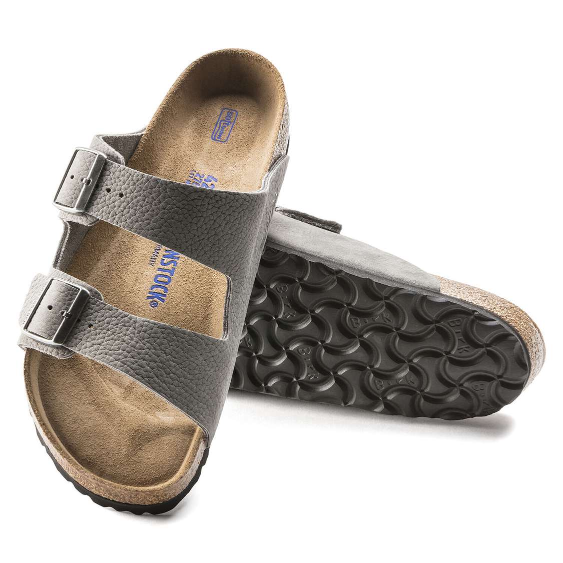 Grey Birkenstock Arizona Soft Footbed Nubuck Leather Men's Two Strap Sandals | uBfGSgisWN9