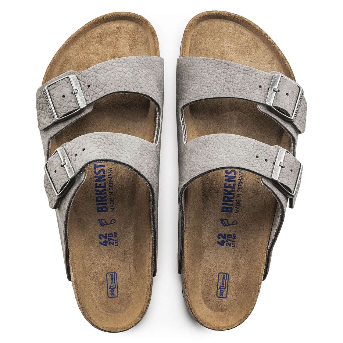 Grey Birkenstock Arizona Soft Footbed Nubuck Leather Men's Two Strap Sandals | uBfGSgisWN9