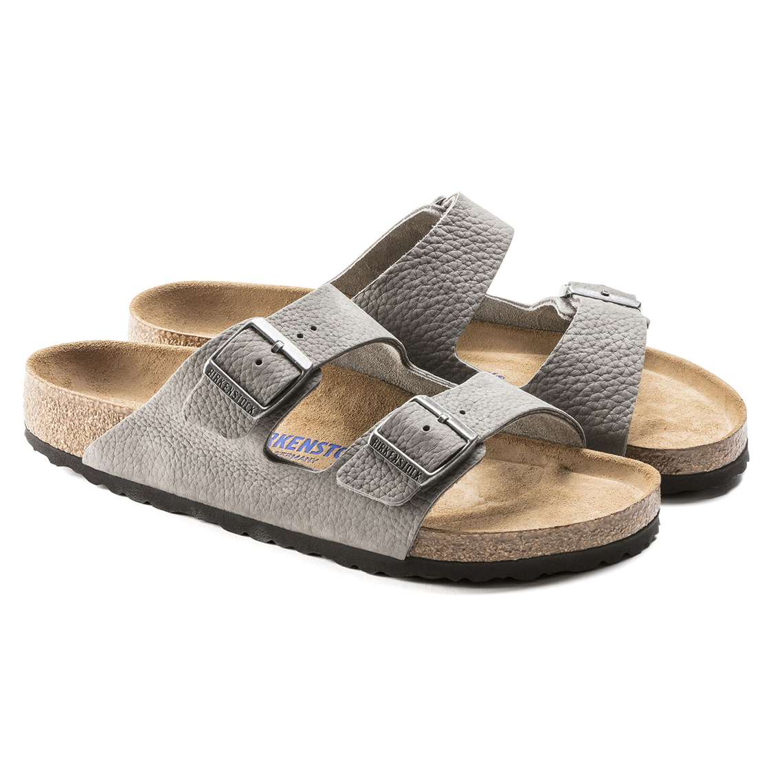 Grey Birkenstock Arizona Soft Footbed Nubuck Leather Men's Two Strap Sandals | uBfGSgisWN9