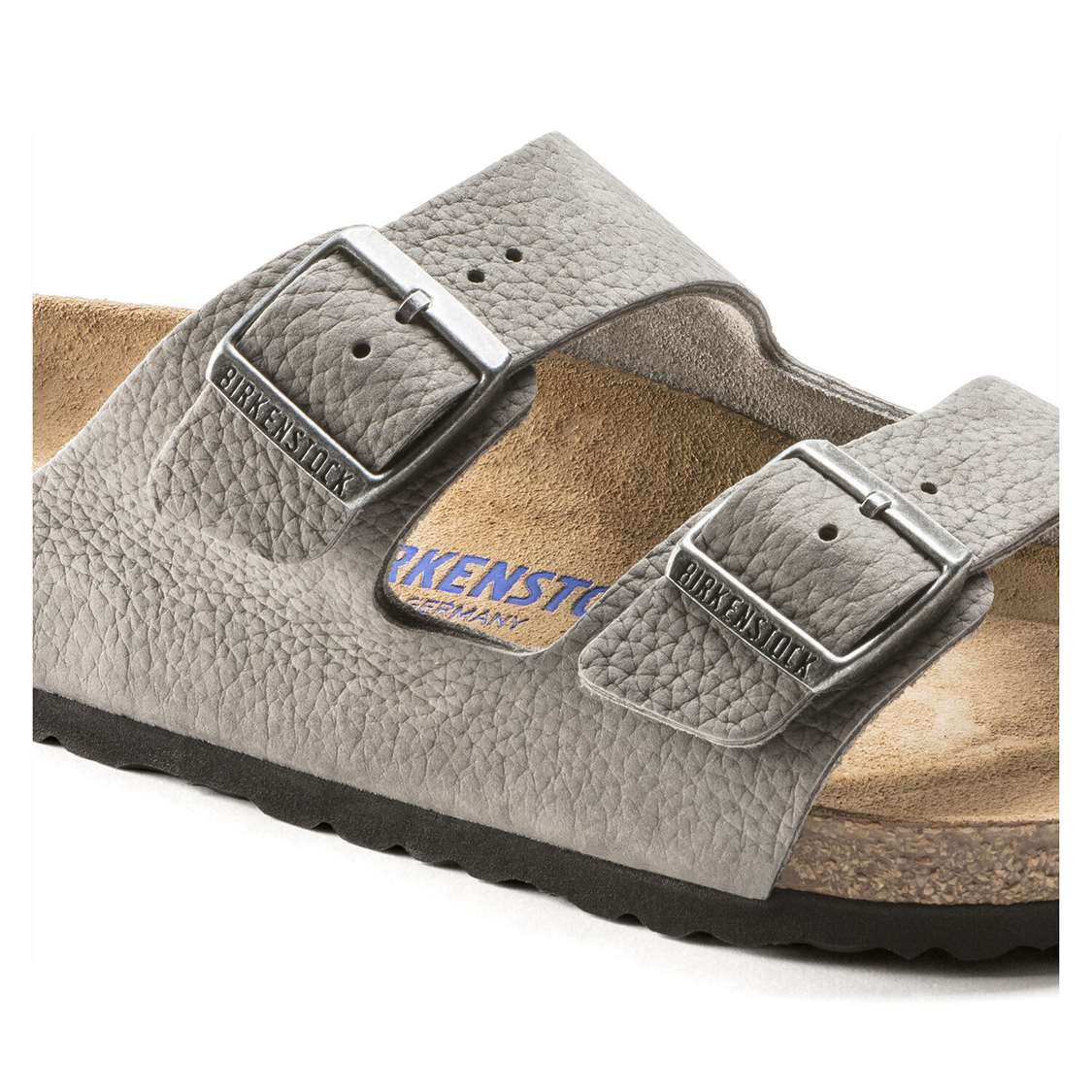 Grey Birkenstock Arizona Soft Footbed Nubuck Leather Men's Two Strap Sandals | uBfGSgisWN9