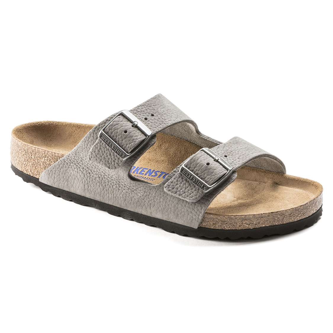 Grey Birkenstock Arizona Soft Footbed Nubuck Leather Men\'s Two Strap Sandals | uBfGSgisWN9