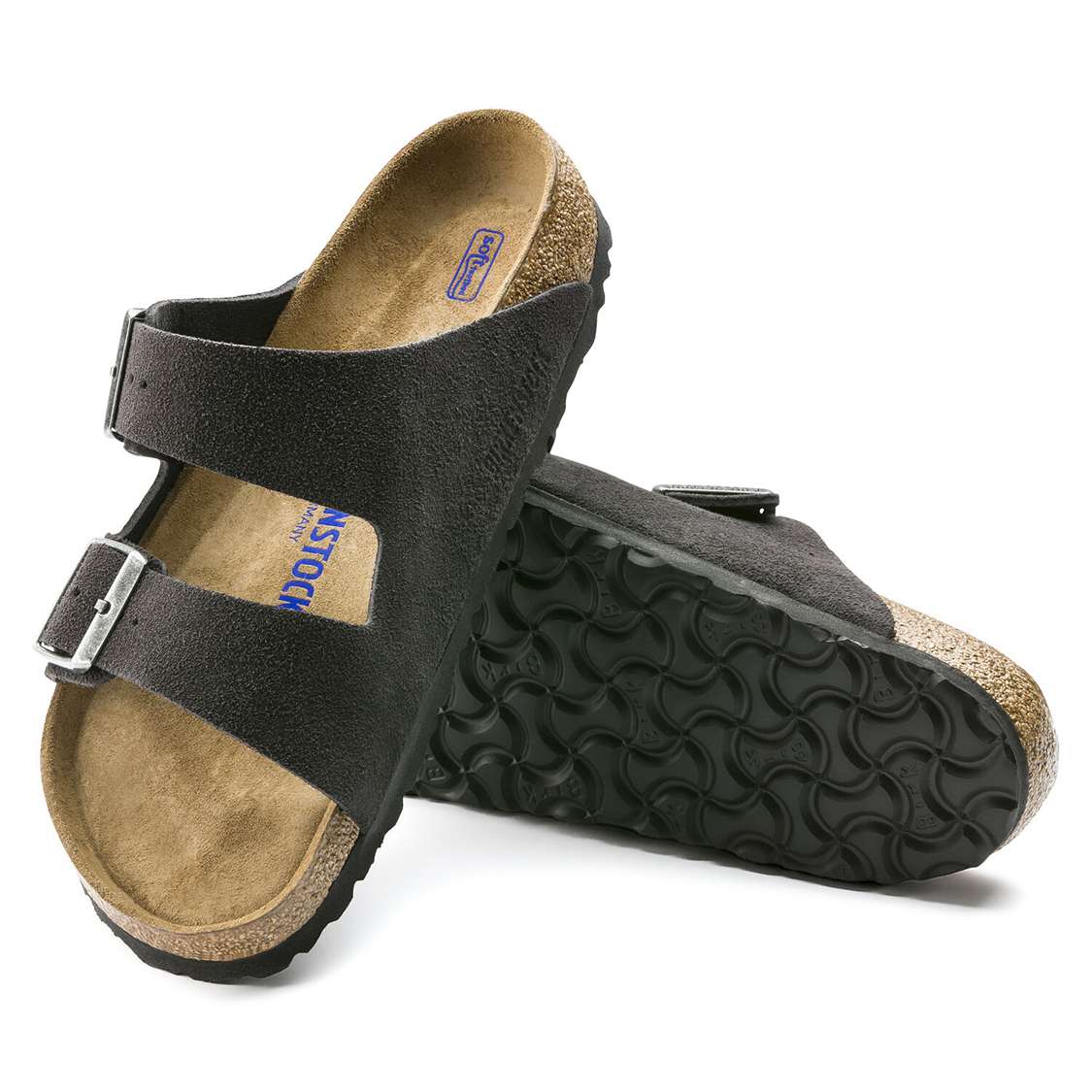 Grey Birkenstock Arizona Soft Footbed Suede Leather Men's Two Strap Sandals | DOVPYnb5uKl