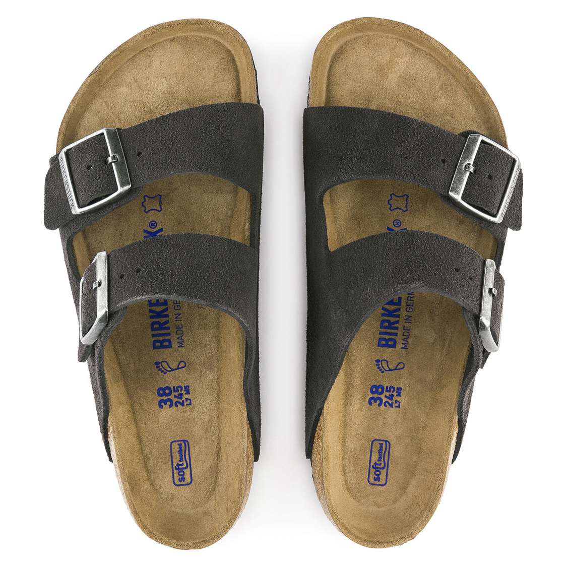 Grey Birkenstock Arizona Soft Footbed Suede Leather Men's Two Strap Sandals | DOVPYnb5uKl