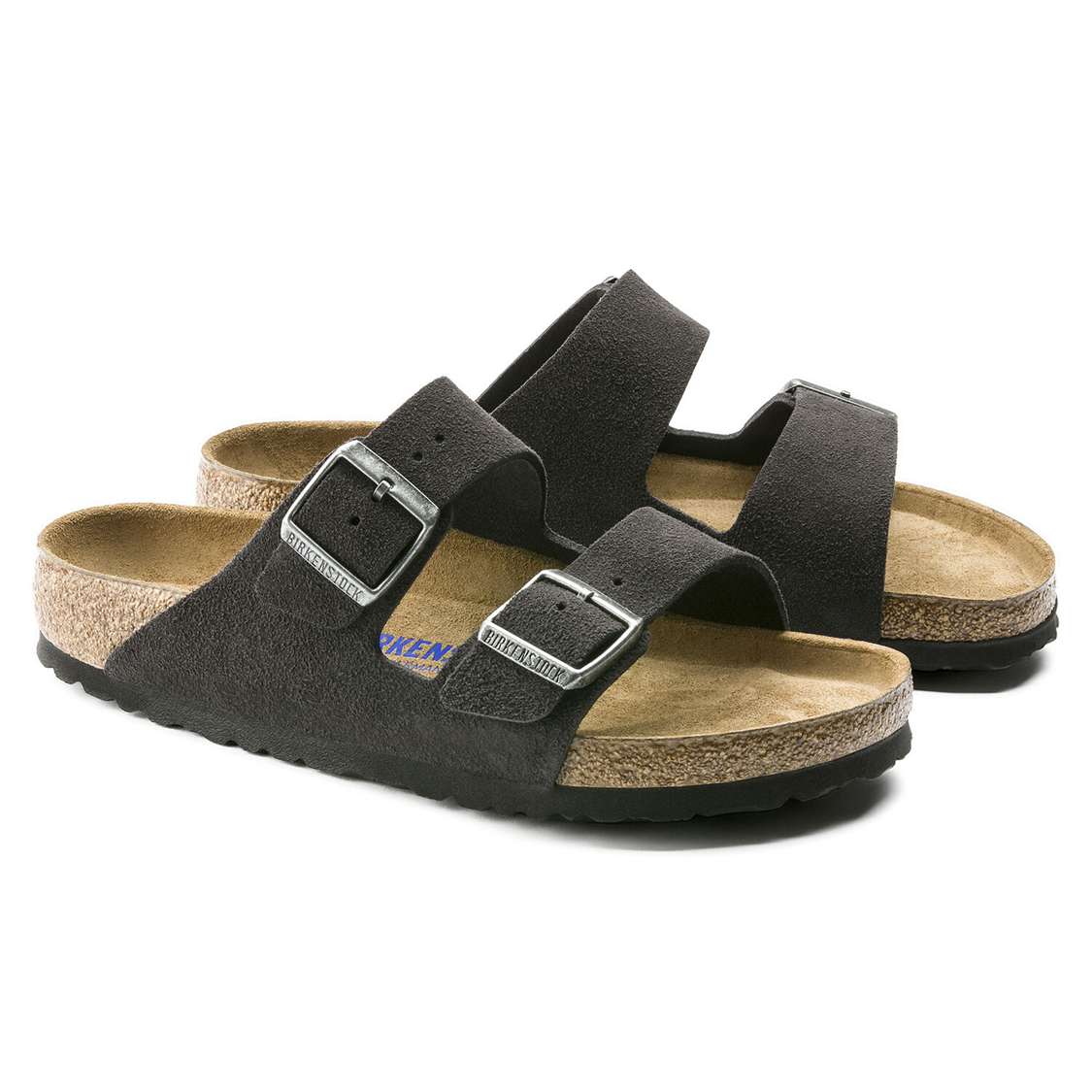 Grey Birkenstock Arizona Soft Footbed Suede Leather Men's Two Strap Sandals | DOVPYnb5uKl