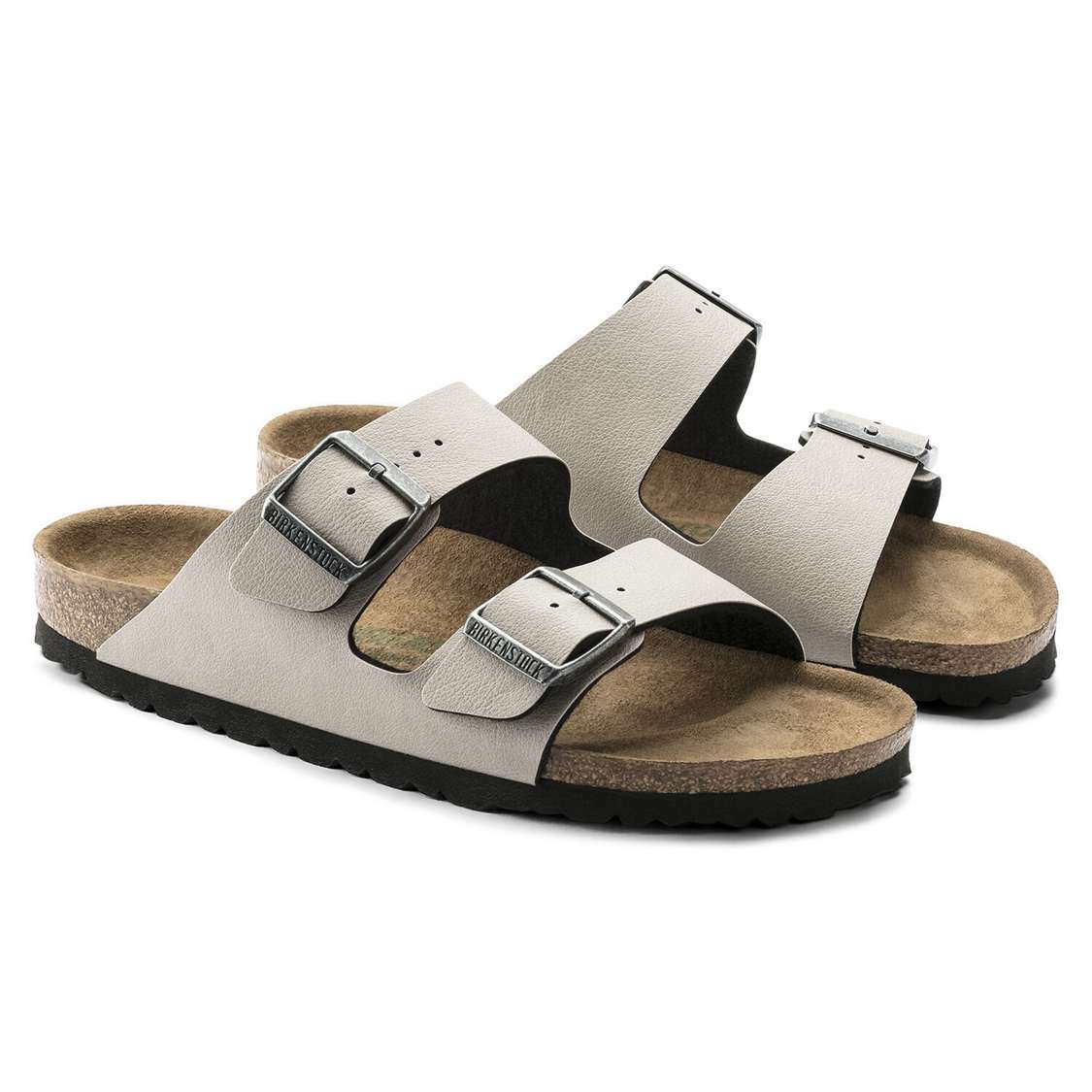 Grey Birkenstock Arizona Vegan Birko-Flor Women's Two Strap Sandals | WFc6mDzWR9T