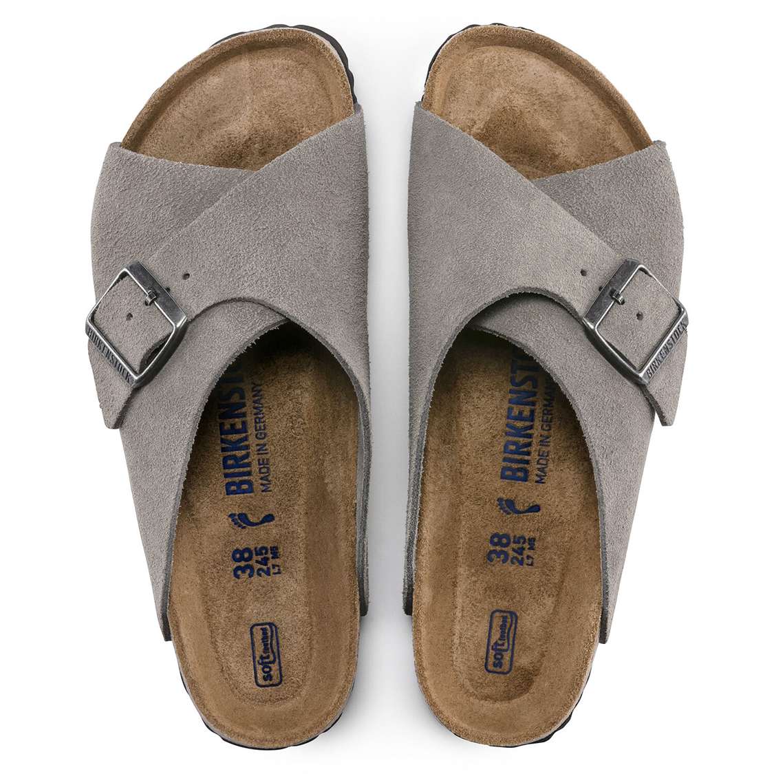 Grey Birkenstock Arosa Soft Footbed Suede Leather Women's Two Strap Sandals | Fls2umciyfB