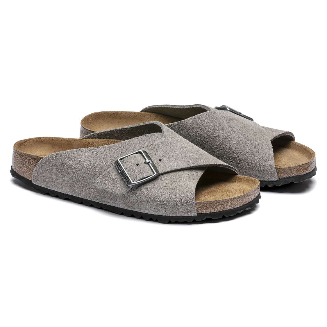 Grey Birkenstock Arosa Soft Footbed Suede Leather Women's Two Strap Sandals | Fls2umciyfB